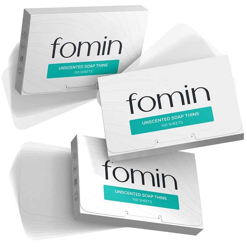 FOMIN فومين - أوراق صابون ورقي مضاد للبكتيريا لغسل اليدين - (300 ورقة) صابون محمول بدون رائحة، أوراق صابون صغيرة قابلة للذوبان للتخييم، ورقة صابون محمولة لليد - Image 1